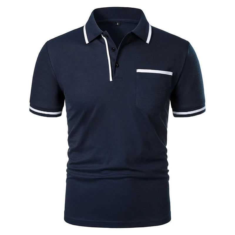 Men’s Breathable Summer Polo Shirt – Short Sleeve Solid Color Casual T-Shirt with Pocket | Lightweight, Anti-Wrinkle, Smart Casual Top