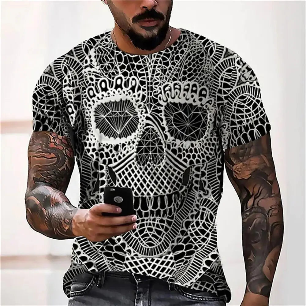 Gothic Skull Heart Hands Graphic Men's Casual T-Shirt – Cool Black Short Sleeve Crewneck Streetwear Tee