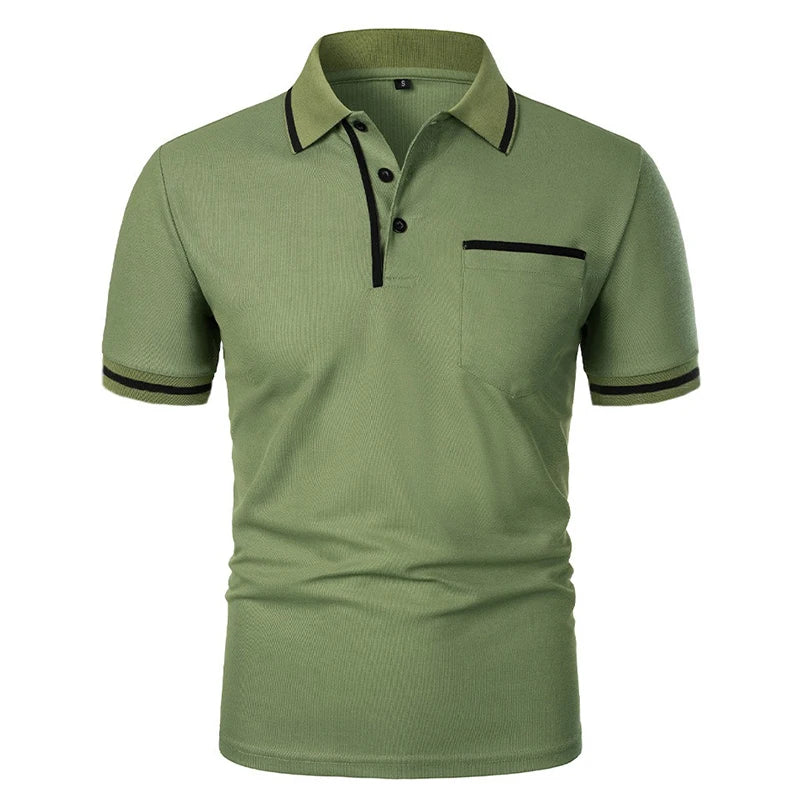 Men’s Breathable Summer Polo Shirt – Short Sleeve Solid Color Casual T-Shirt with Pocket | Lightweight, Anti-Wrinkle, Smart Casual Top