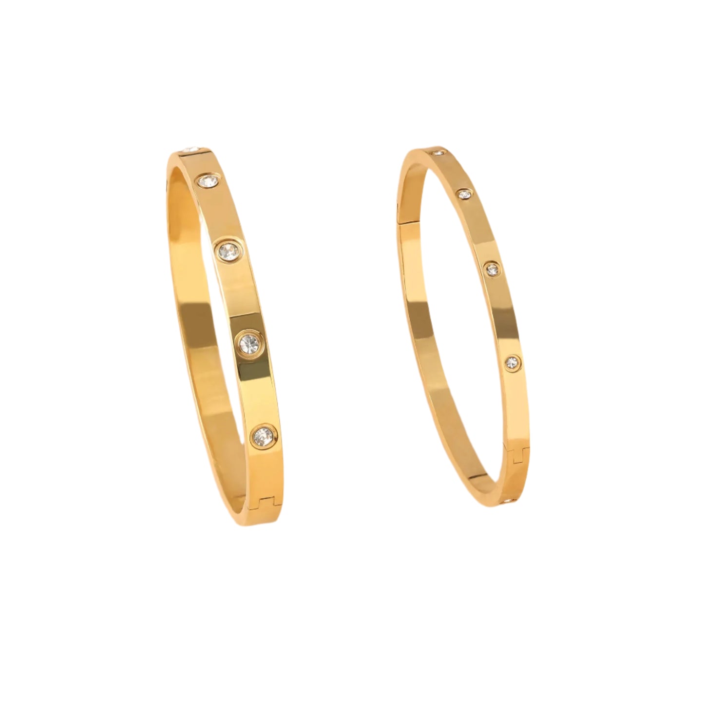 18K Platinum Plated Stainless Steel Diamond Oval Bangle Set