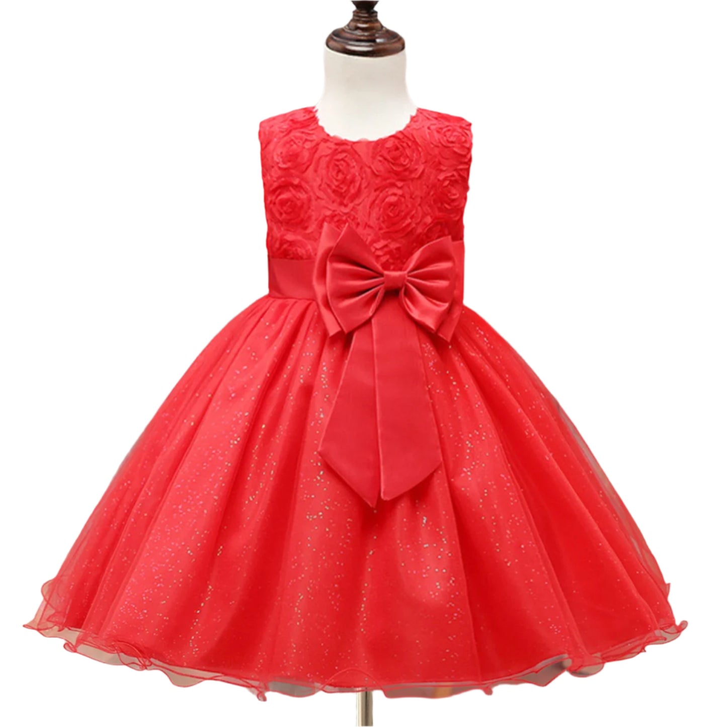 Elegant Lace Floral Girls’ Party Dress – Sleeveless Knee-Length Ball Gown for Weddings, Birthdays & Special Occasions