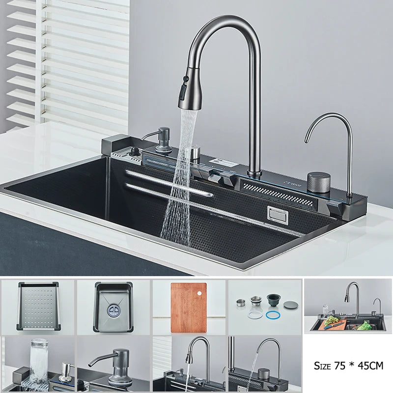 Premium Digital Stainless Steel Waterfall Kitchen Sink