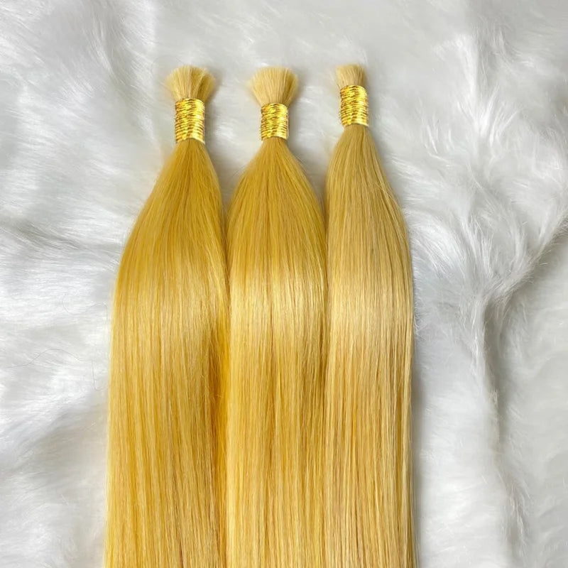 100% Human Hair Extensions Blonde ~613 Straight Hair Bulk For Braiding ~No Weft