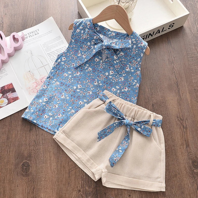 2-Piece Summer Toddler Girl Outfit – Sleeveless Printed Vest & Shorts Set | Lightweight Casual Clothing for 4–6 Years