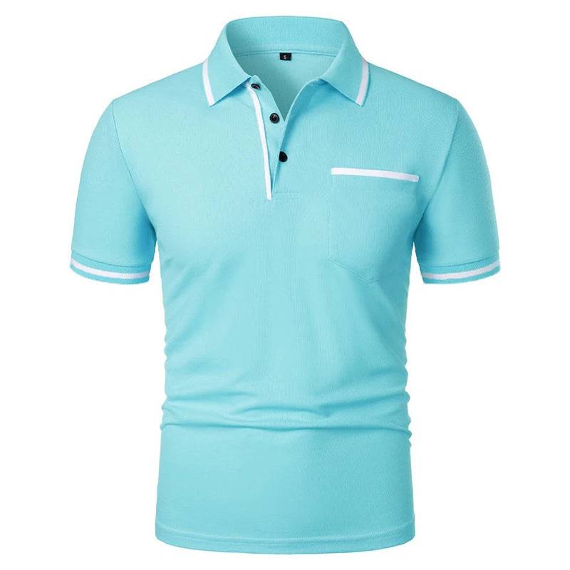 Men’s Breathable Summer Polo Shirt – Short Sleeve Solid Color Casual T-Shirt with Pocket | Lightweight, Anti-Wrinkle, Smart Casual Top