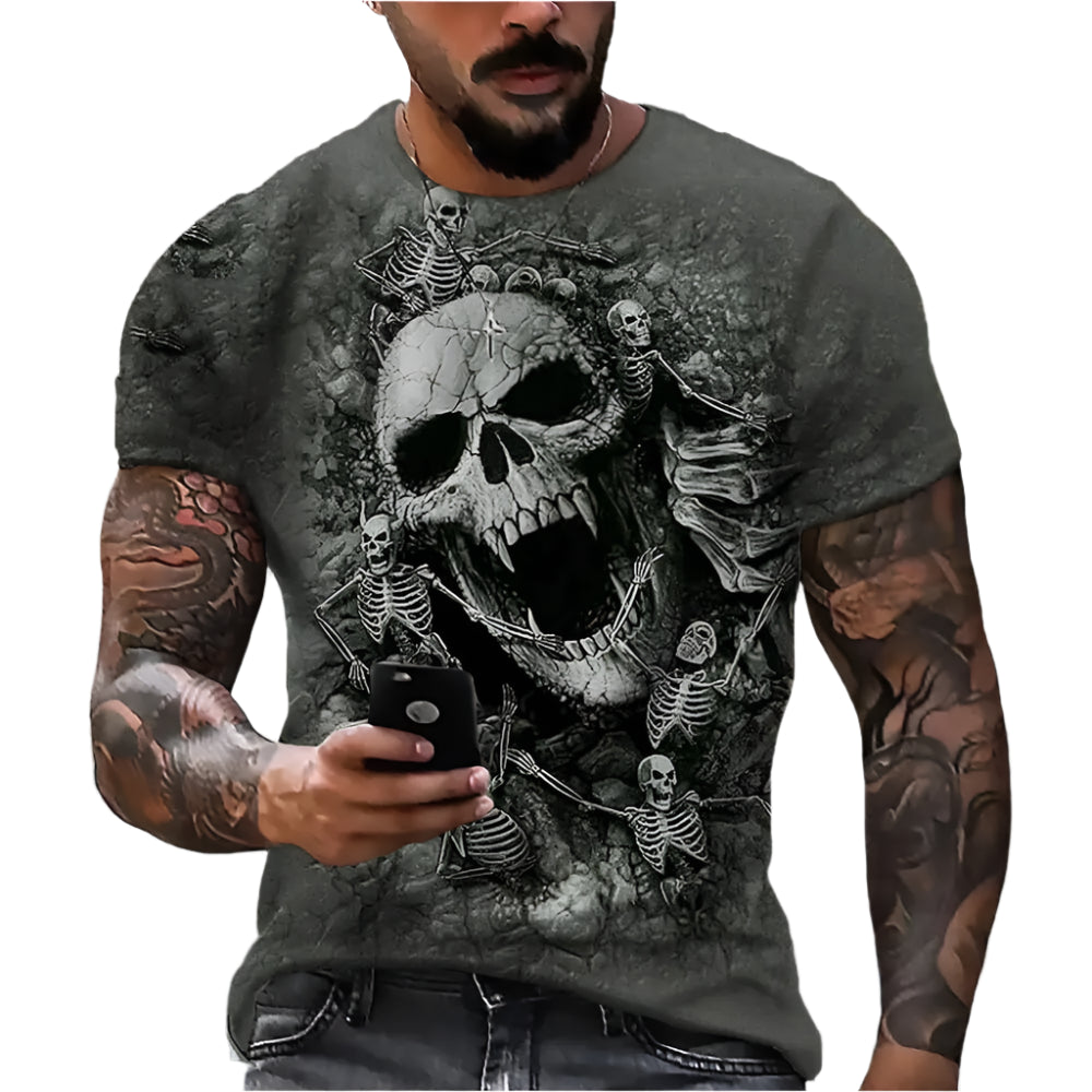 Gothic Skull Heart Hands Graphic Men's Casual T-Shirt – Cool Black Short Sleeve Crewneck Streetwear Tee