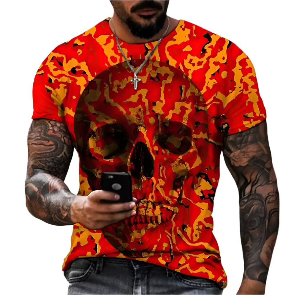 Gothic Skull Heart Hands Graphic Men's Casual T-Shirt – Cool Black Short Sleeve Crewneck Streetwear Tee