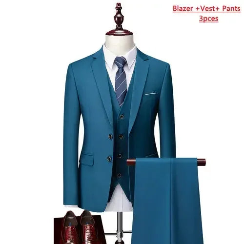 Men’s 3-Piece Slim Fit Formal Suit – Wedding Groom Tuxedo with Jacket, Vest & Pants – Business Dress Suit for Office & Events