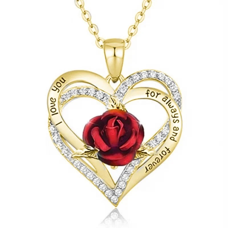 Women's Fancy Heart Shaped Rose Necklace