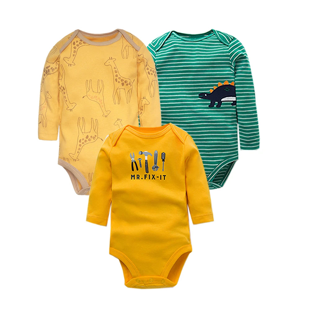 Soft Cotton Baby Bodysuits Set – 3 to 5 PCS Long Sleeve Infant Romper for Boys & Girls - Cute Cartoon Jumpsuit for All Seasons