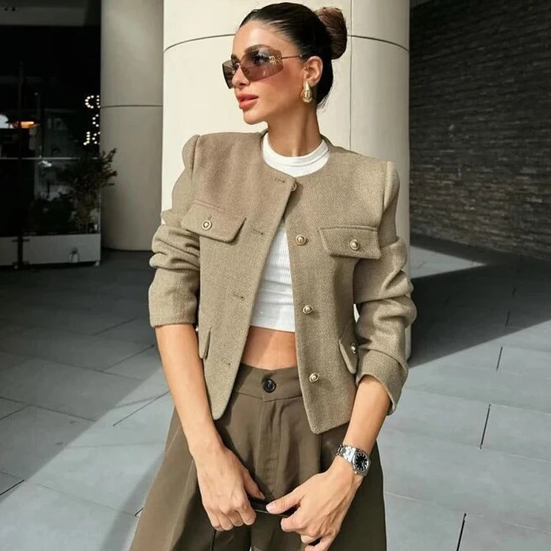 Women's Autumn Long Sleeve Cropped Jacket - StarLuxeTrend