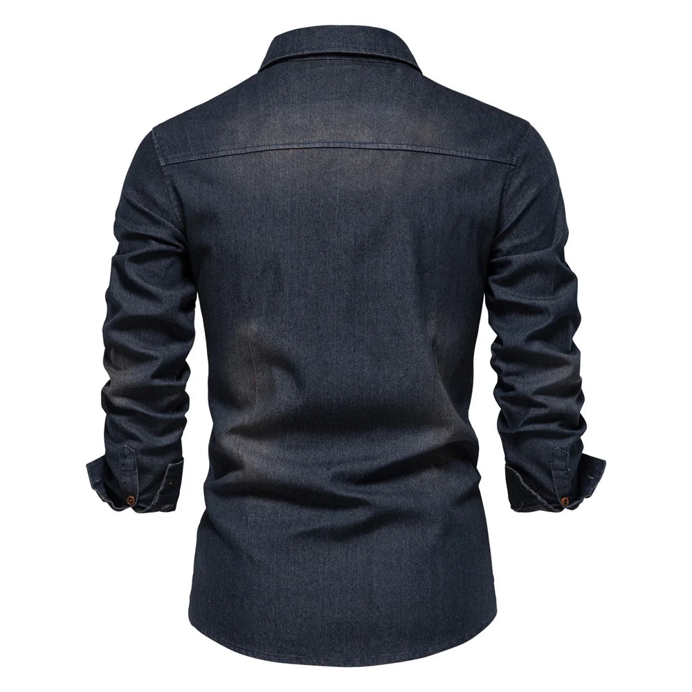 Men’s Slim Fit Long Sleeve Denim Shirt – Casual Cotton Button-Down Cowboy Style for Spring & Autumn
