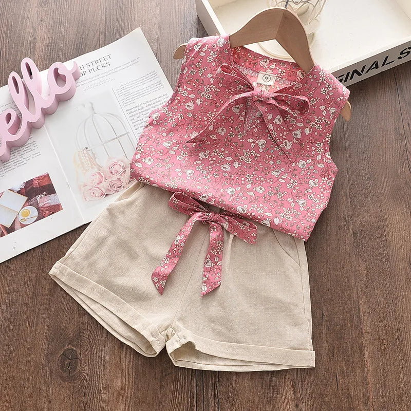 2-Piece Summer Toddler Girl Outfit – Sleeveless Printed Vest & Shorts Set | Lightweight Casual Clothing for 4–6 Years