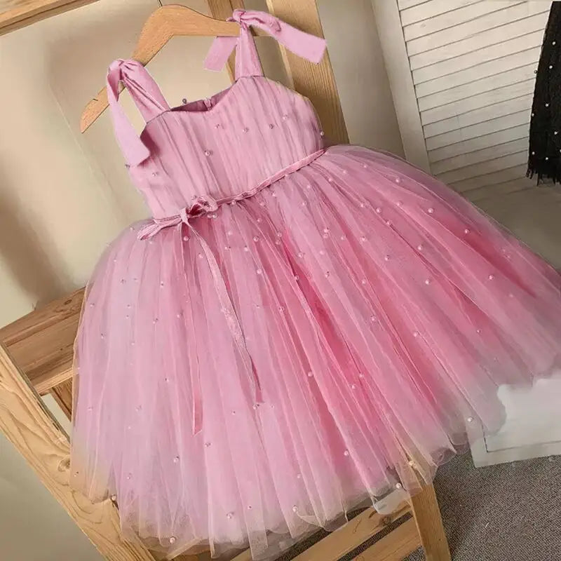 Elegant Bow Backless Christmas & Birthday Party Dress for Girls – Sleeveless Knee-Length Princess Ball Gown (1–3Y)