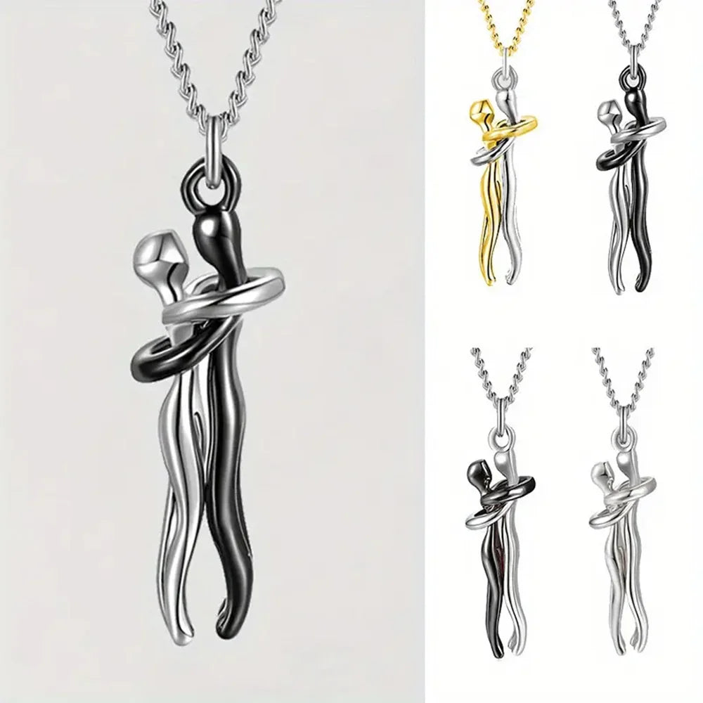 Chic Hug Pendant Necklace for Couples - Elegant Love Symbol