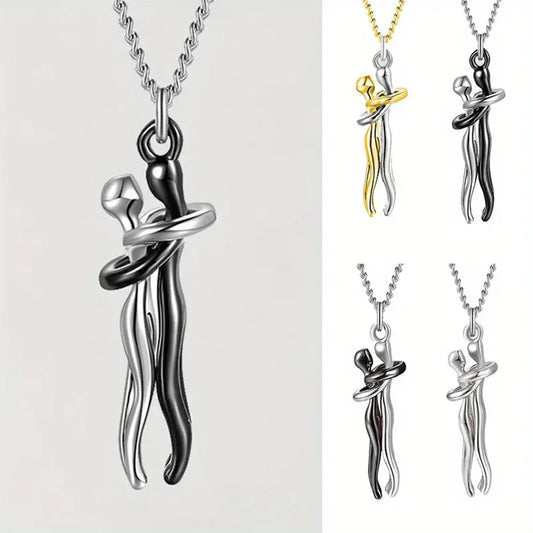 Chic Hug Pendant Necklace for Couples - Elegant Love Symbol