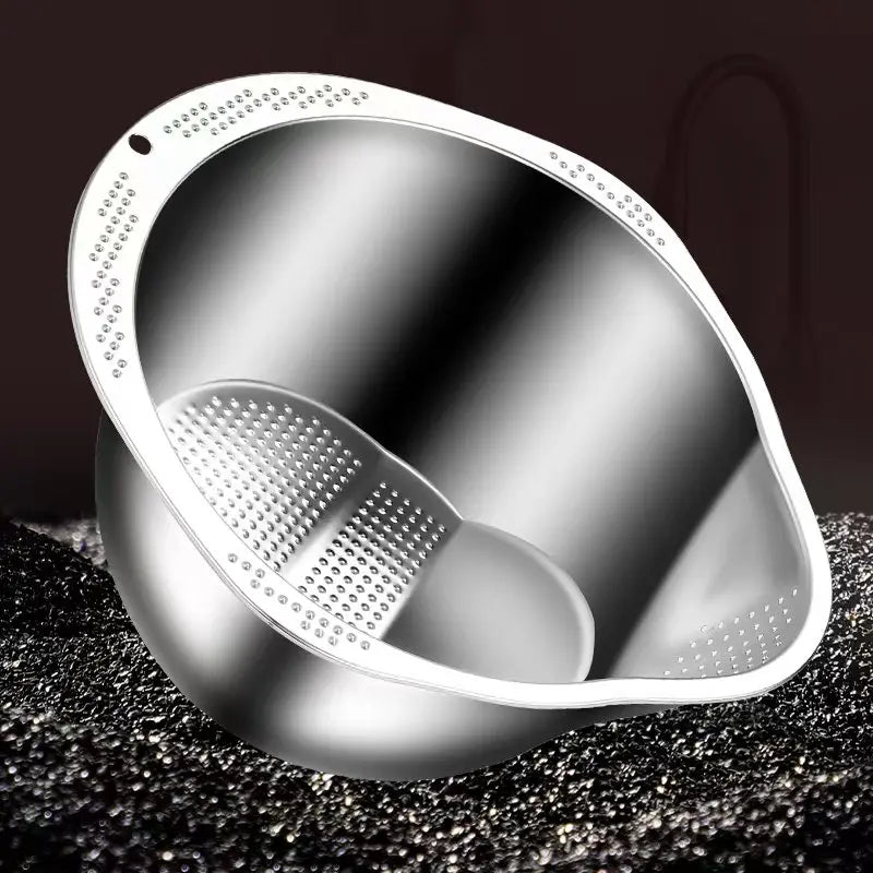 Rice Washer Strainer Bowl - 4-in-1 Washing Bowl for Quinoa -Stainless Steel Rinser With Side Drains
