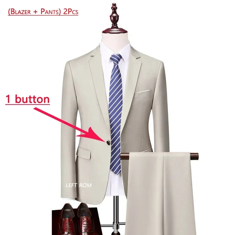 Men’s 3-Piece Slim Fit Formal Suit – Wedding Groom Tuxedo with Jacket, Vest & Pants – Business Dress Suit for Office & Events