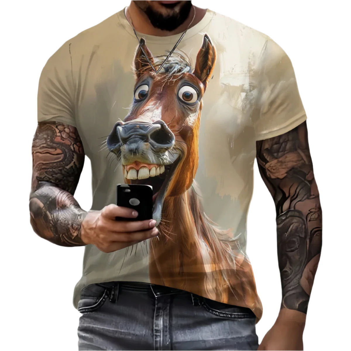 Men’s Retro Horse Print T-Shirt – 3D Graphic Short Sleeve Casual Streetwear - Quick-Dry Summer Tee