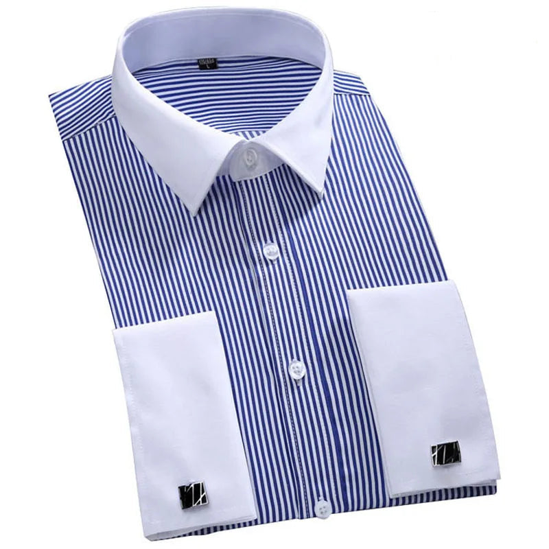 Men’s French Cuff Tuxedo Dress Shirt – Formal Long Sleeve Button-Up Shirt for Wedding, Party, or Office – Sizes M to 6XL