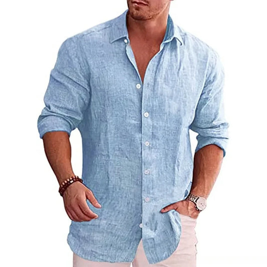Men’s Casual Long Sleeve Cotton Linen Shirt – Lightweight Breathable Spring & Autumn Button-Down Top