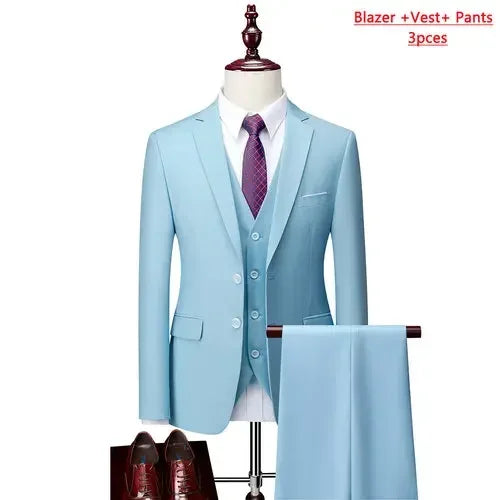 Men’s 3-Piece Slim Fit Formal Suit – Wedding Groom Tuxedo with Jacket, Vest & Pants – Business Dress Suit for Office & Events