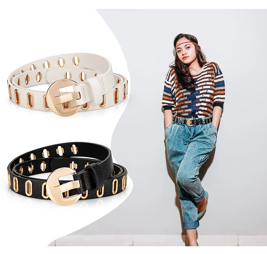 Punk Style Women’s Belt – Adjustable PU Leather Grunge Waist Belt with Metal Buckle