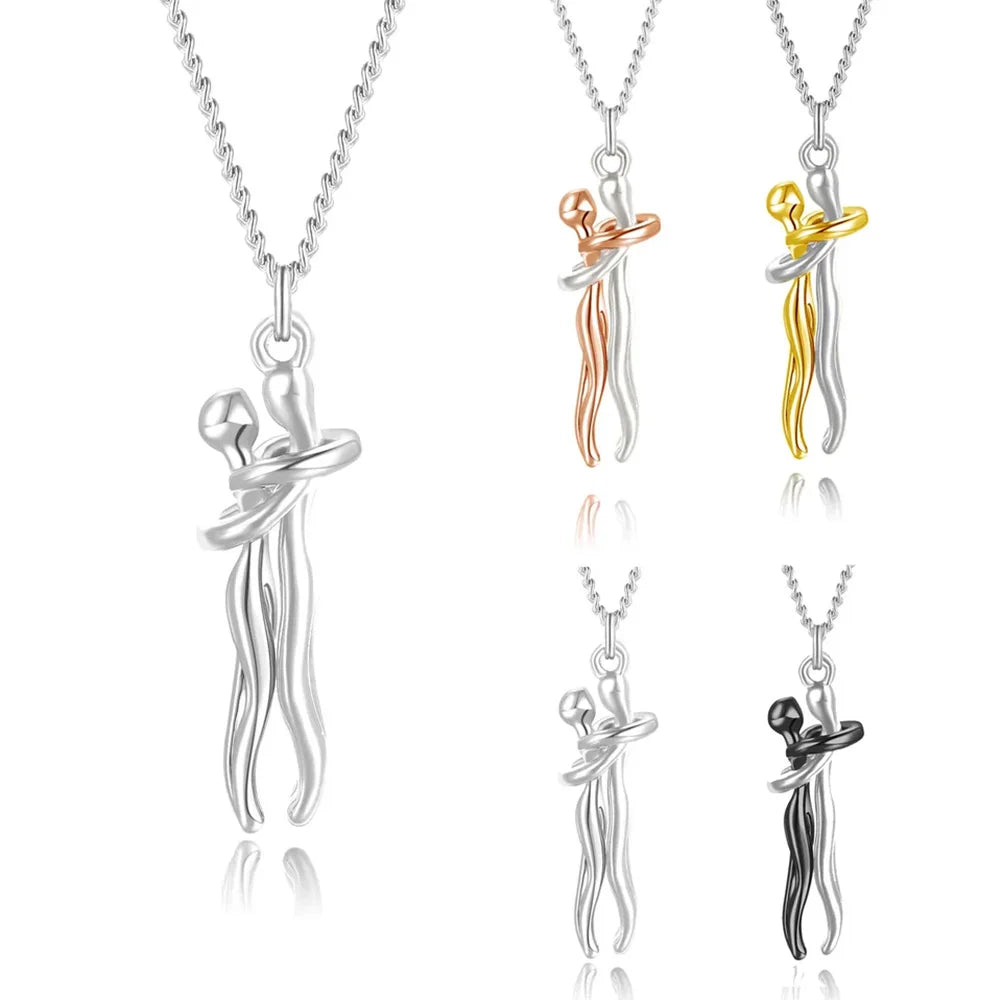 Chic Hug Pendant Necklace for Couples - Elegant Love Symbol
