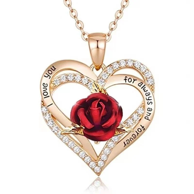 Women's Fancy Heart Shaped Rose Necklace