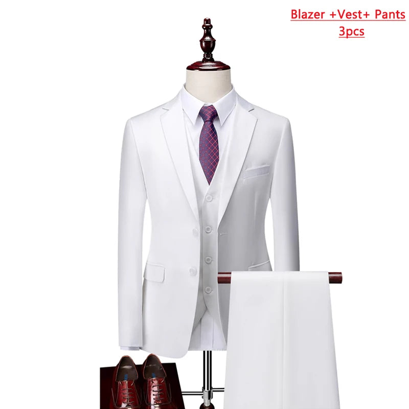 Men’s 3-Piece Slim Fit Formal Suit – Wedding Groom Tuxedo with Jacket, Vest & Pants – Business Dress Suit for Office & Events