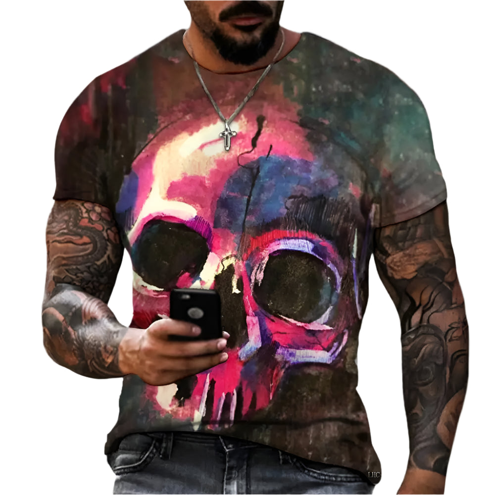 Gothic Skull Heart Hands Graphic Men's Casual T-Shirt – Cool Black Short Sleeve Crewneck Streetwear Tee