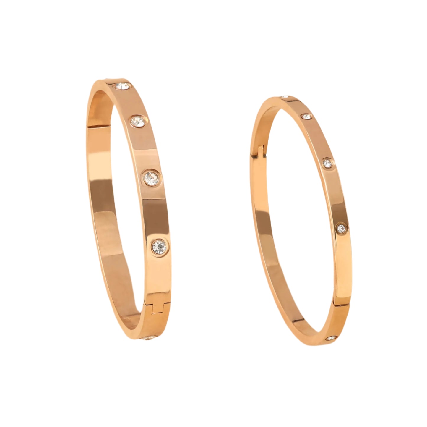 18K Platinum Plated Stainless Steel Diamond Oval Bangle Set