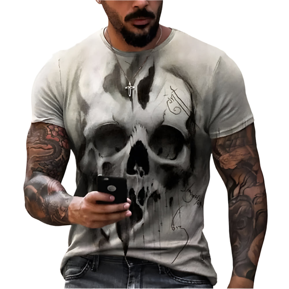 Gothic Skull Heart Hands Graphic Men's Casual T-Shirt – Cool Black Short Sleeve Crewneck Streetwear Tee