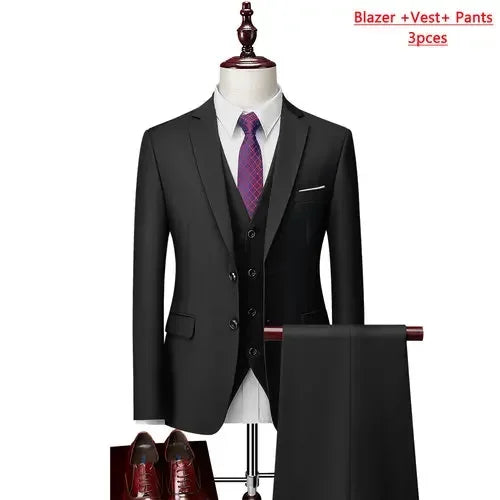 Men’s 3-Piece Slim Fit Formal Suit – Wedding Groom Tuxedo with Jacket, Vest & Pants – Business Dress Suit for Office & Events