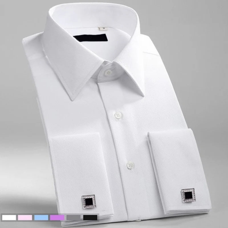 Men’s French Cuff Tuxedo Dress Shirt – Formal Long Sleeve Button-Up Shirt for Wedding, Party, or Office – Sizes M to 6XL