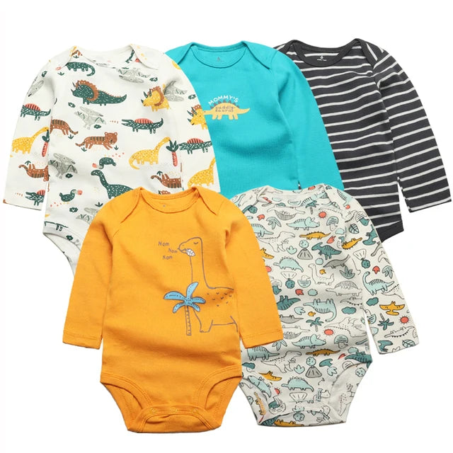 Soft Cotton Baby Bodysuits Set – 3 to 5 PCS Long Sleeve Infant Romper for Boys & Girls - Cute Cartoon Jumpsuit for All Seasons