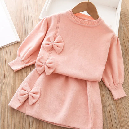 Girls Knitted Long sleeve Skirt Set