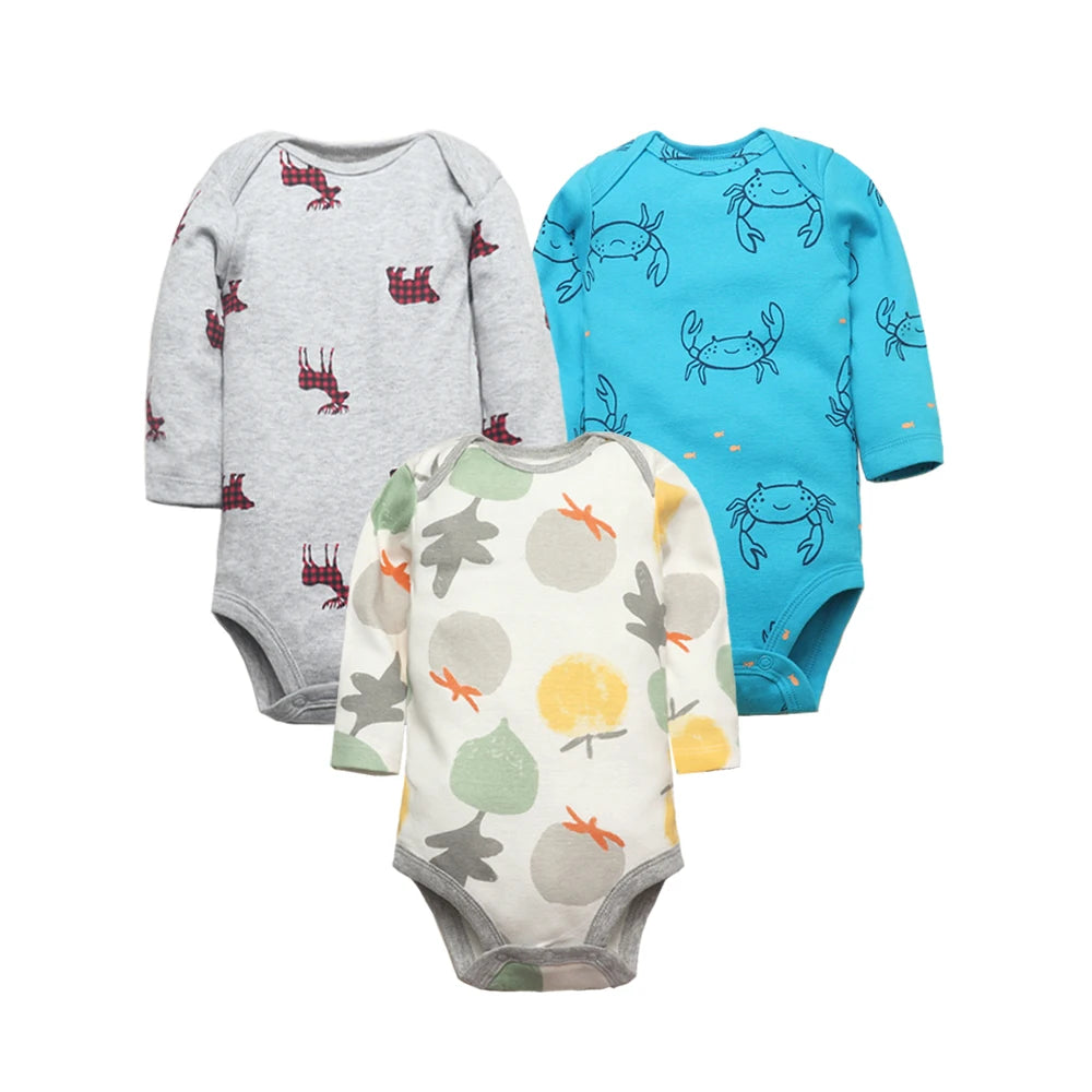Soft Cotton Baby Bodysuits Set – 3 to 5 PCS Long Sleeve Infant Romper for Boys & Girls - Cute Cartoon Jumpsuit for All Seasons
