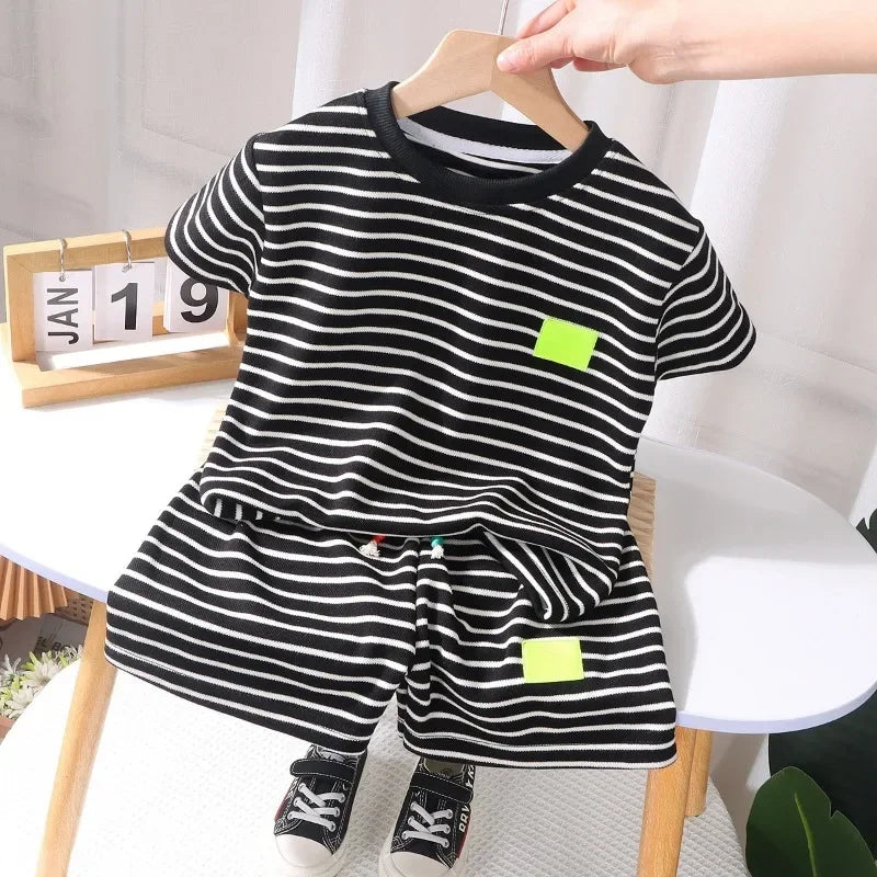 Unisex Striped Summer Outfit Set for Kids (Ages 2–7) – Soft Pullover Top & Shorts StarLuxeTrend