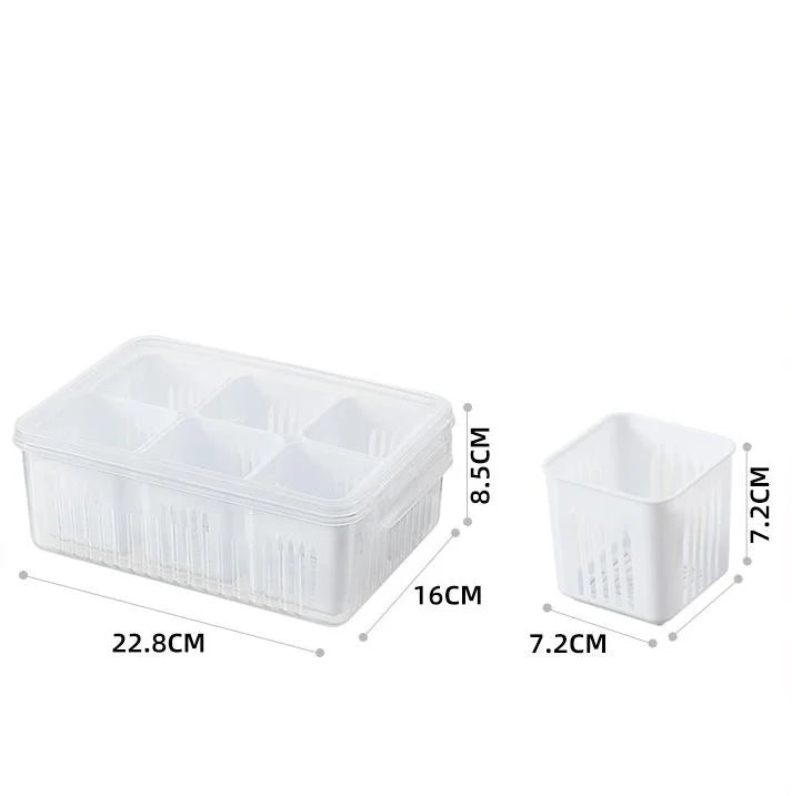 Multi-Grid Refrigerator Fresh-Keeping Box – Garlic, Onion, Ginger, Vegetable & Fruit Storage with Drain Basket
