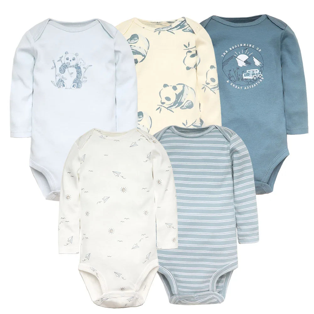 Soft Cotton Baby Bodysuits Set – 3 to 5 PCS Long Sleeve Infant Romper for Boys & Girls - Cute Cartoon Jumpsuit for All Seasons