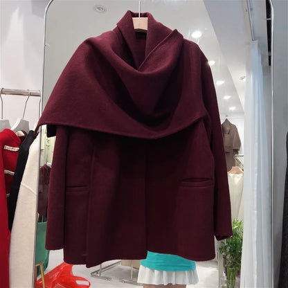 Elegant Fashion Scarf Double-Faced Cashmere Coat