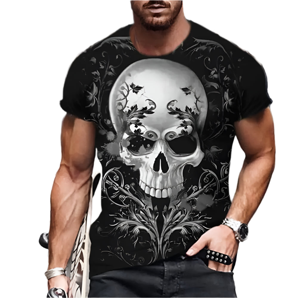 Gothic Skull Heart Hands Graphic Men's Casual T-Shirt – Cool Black Short Sleeve Crewneck Streetwear Tee