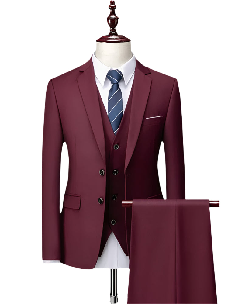 Men’s 3-Piece Slim Fit Formal Suit – Wedding Groom Tuxedo with Jacket, Vest & Pants – Business Dress Suit for Office & Events