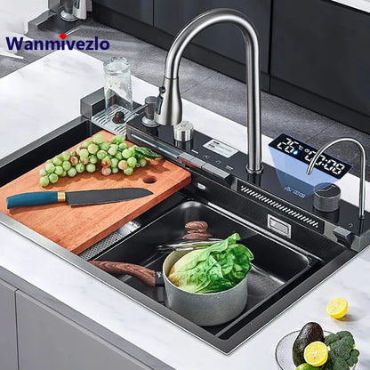 Premium Digital Stainless Steel Waterfall Kitchen Sink