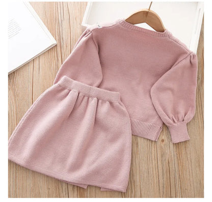 Girls Knitted Long sleeve Skirt Set