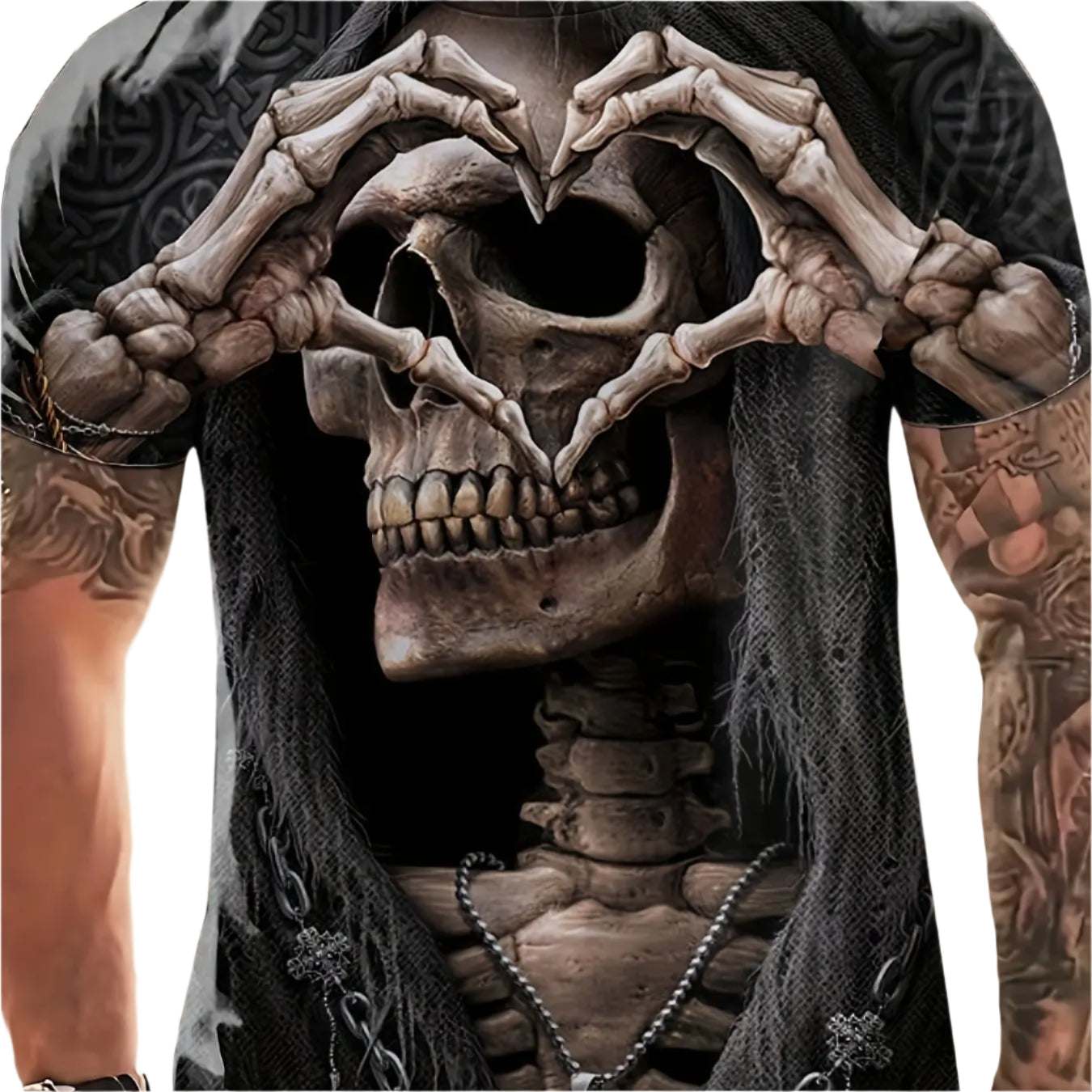 Gothic Skull Heart Hands Graphic Men's Casual T-Shirt – Cool Black Short Sleeve Crewneck Streetwear Tee