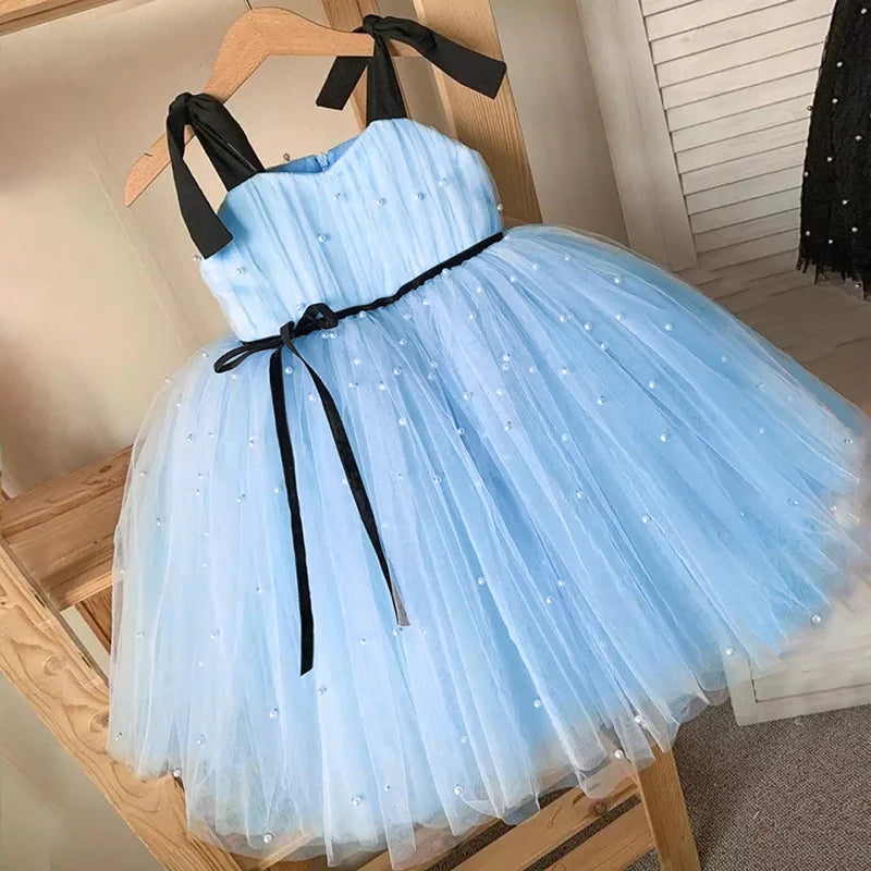 Elegant Bow Backless Christmas & Birthday Party Dress for Girls – Sleeveless Knee-Length Princess Ball Gown (1–3Y)
