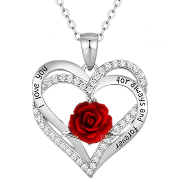 Women's Fancy Heart Shaped Rose Necklace