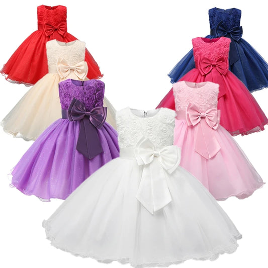 Elegant Lace Floral Girls’ Party Dress – Sleeveless Knee-Length Ball Gown for Weddings, Birthdays & Special Occasions